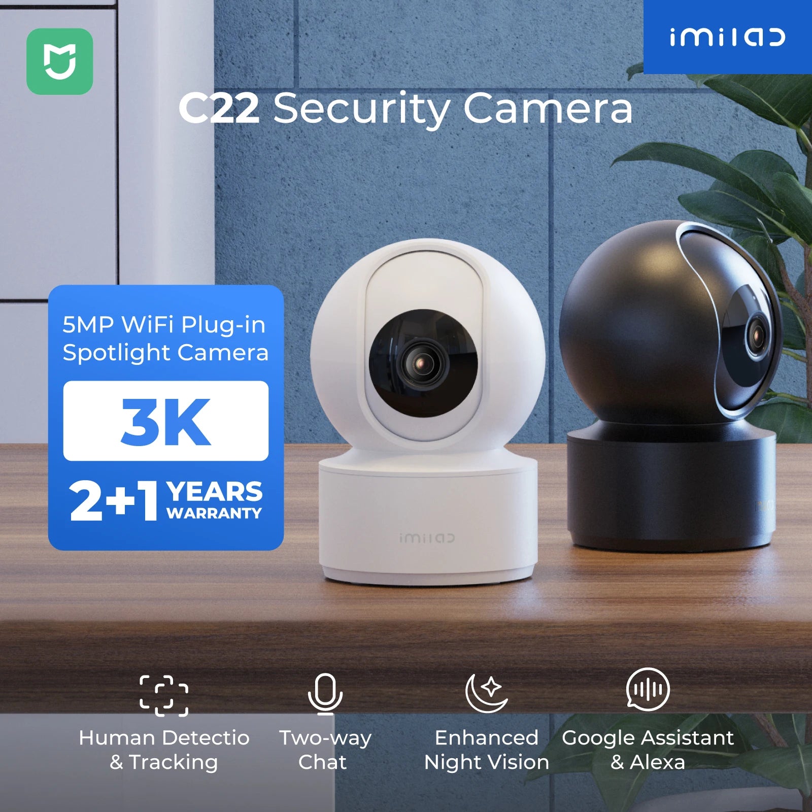 IMILAB C22 3K Security Indoor Camera - 360° View Home Camera with Color Night Vision for Baby/Pet Monitor WiFi6 AI Detection