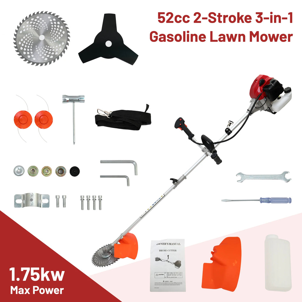 52cc Weed Wacker 2-Stroke Gas Grass Trimmer 4-in-1 Cordless Brush Cutter Gas Lawn Mower Straight Shaft Weed Eater with 4 Heads