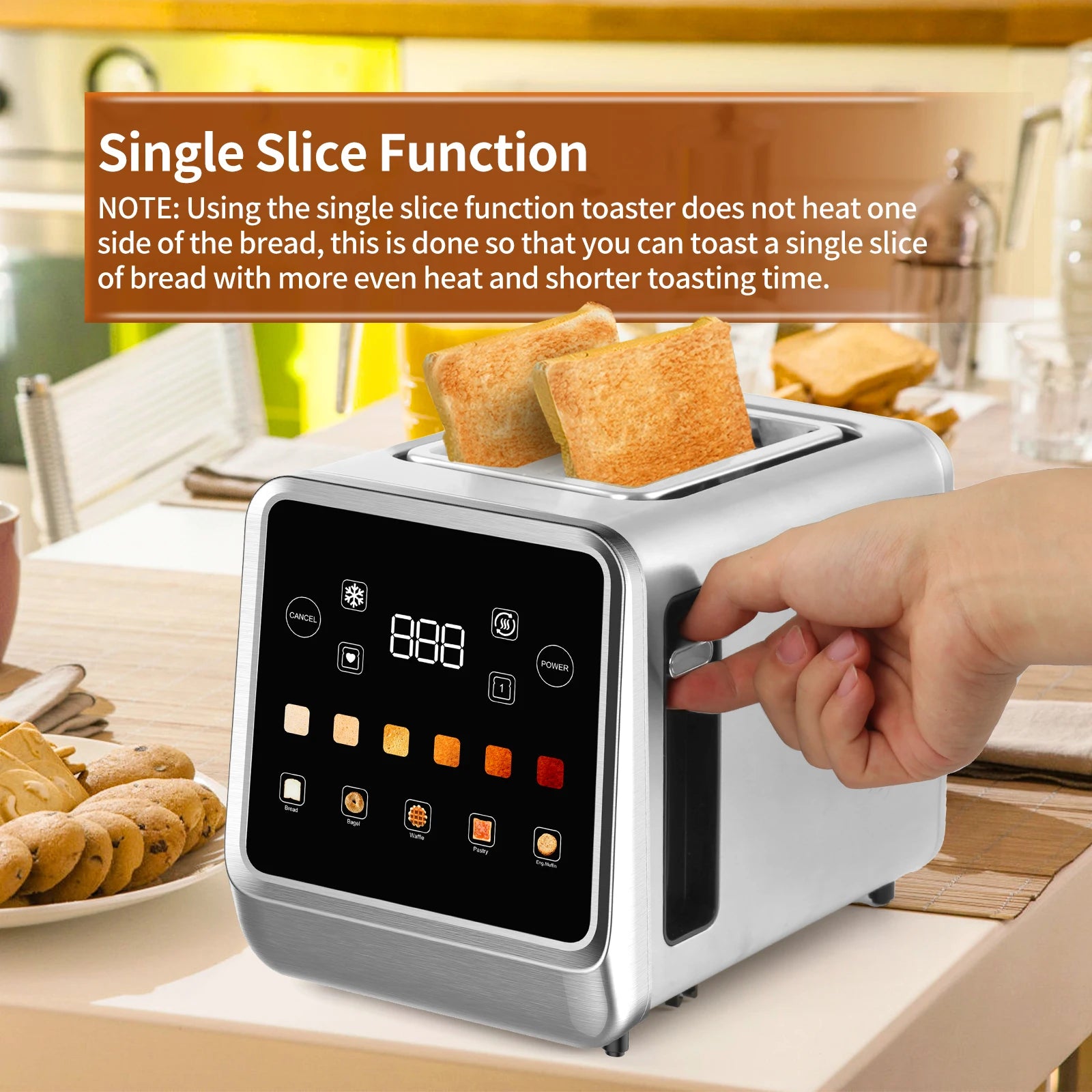 Smart Toaster with LCD Display, Beinilai 2 Slice Stainless Steel Digital Timer Bread Toasters 6 Bread Types& 6 Shade Settings