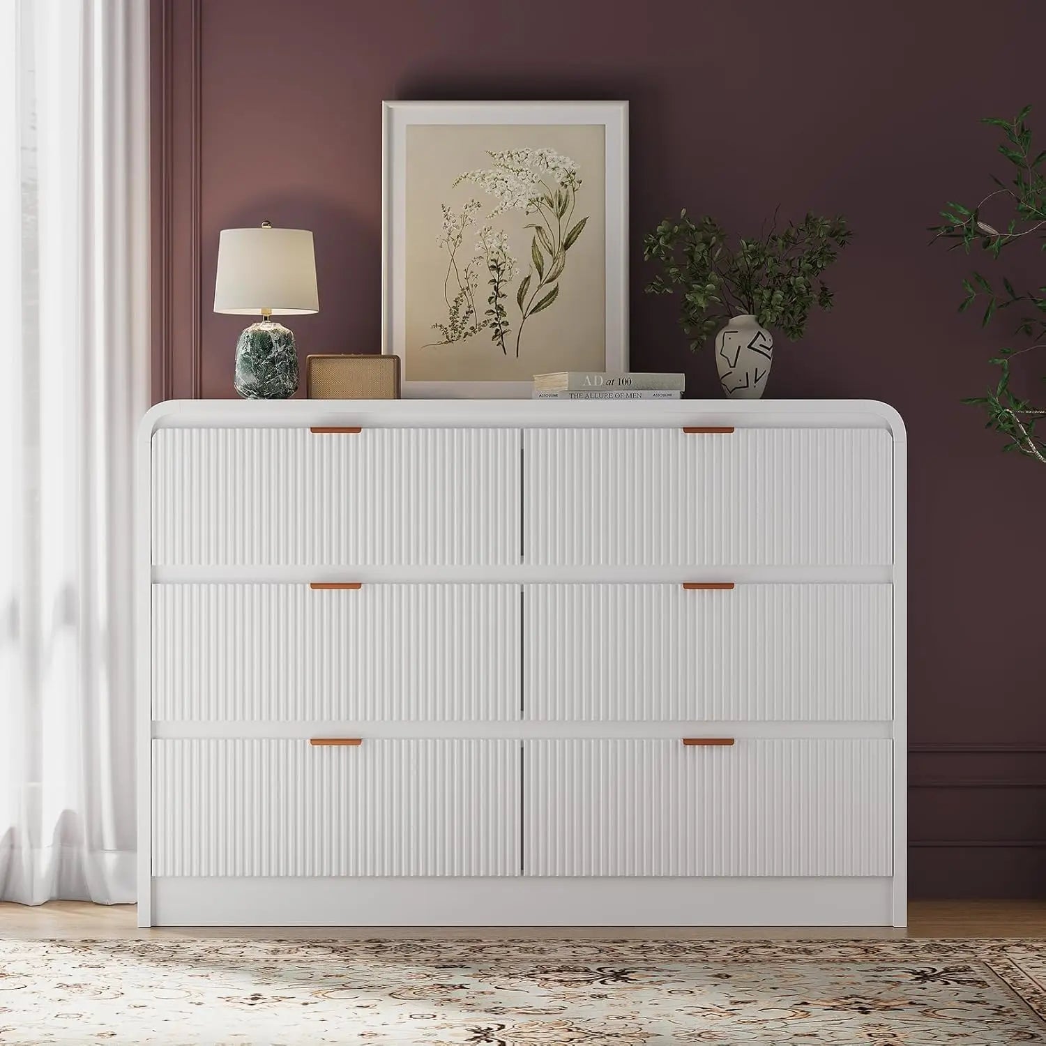 Fluted 8 Drawers Dresser for Bedroom, 55" Wide Wooden Dresser with Metal Handle, Curved Profile Design, Modern Storage