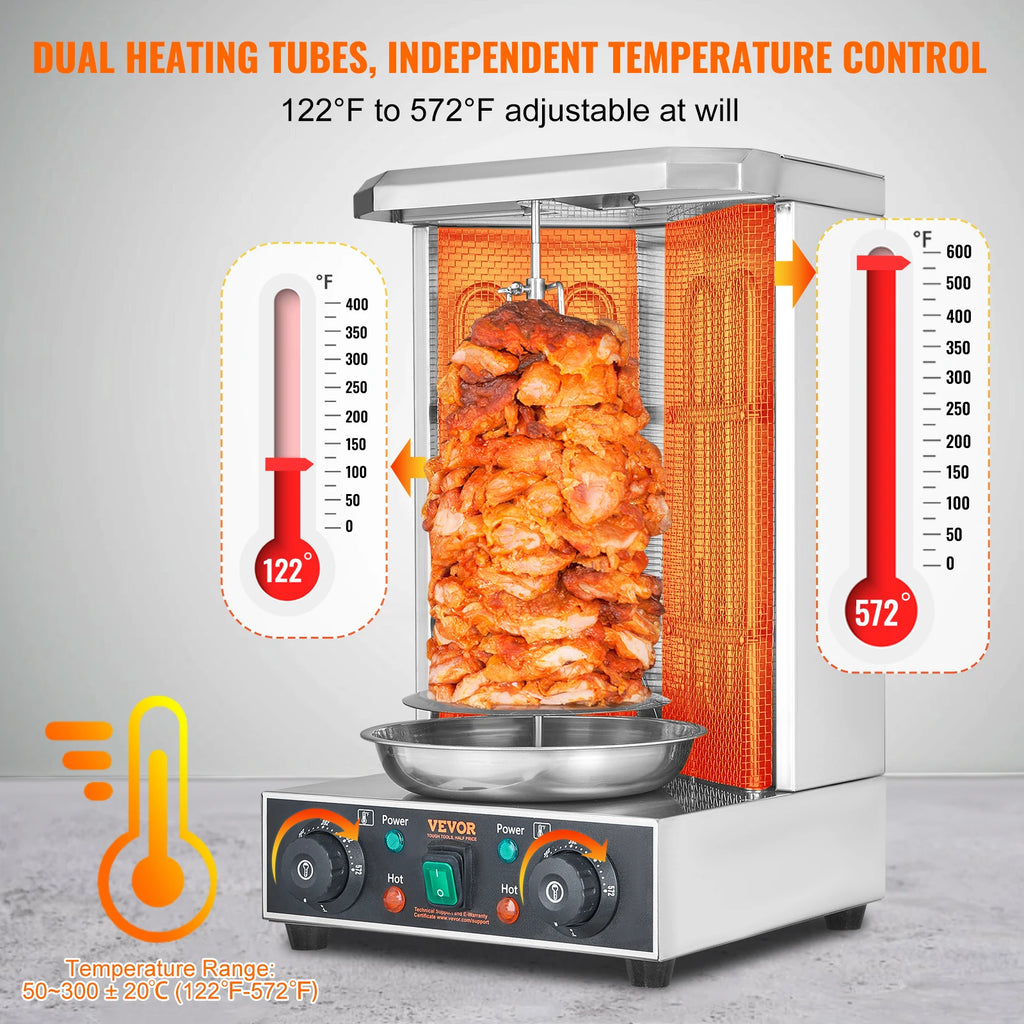 SucceBuy Shawarma Grill Machine 13lbs Chicken Shawarma Cooker Machine Electric Vertical Broiler Gyro Rotisserie Oven Doner Kebab
