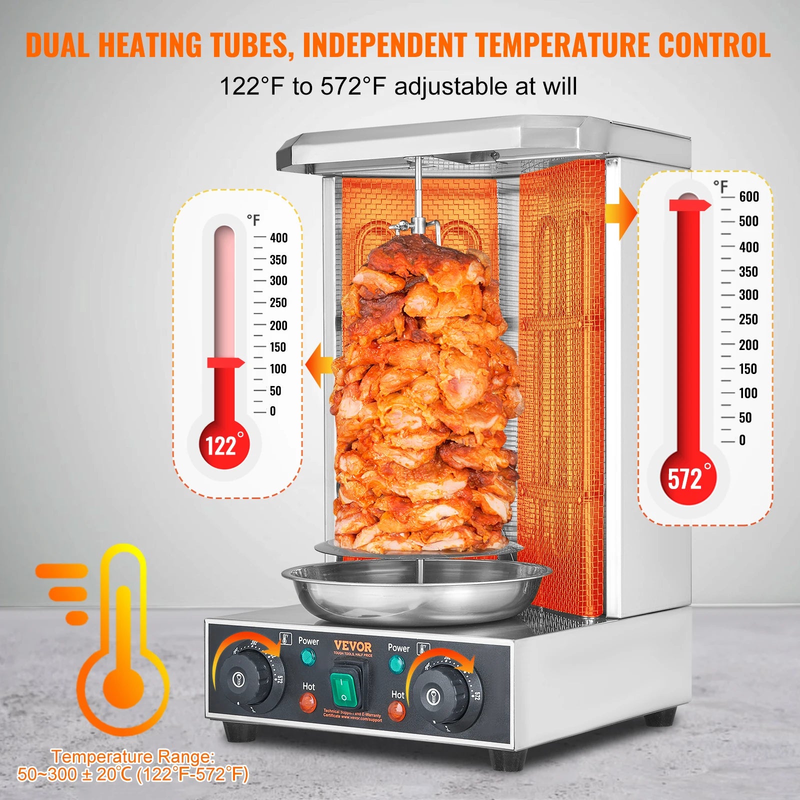 SucceBuy Shawarma Grill Machine 13lbs Chicken Shawarma Cooker Machine Electric Vertical Broiler Gyro Rotisserie Oven Doner Kebab