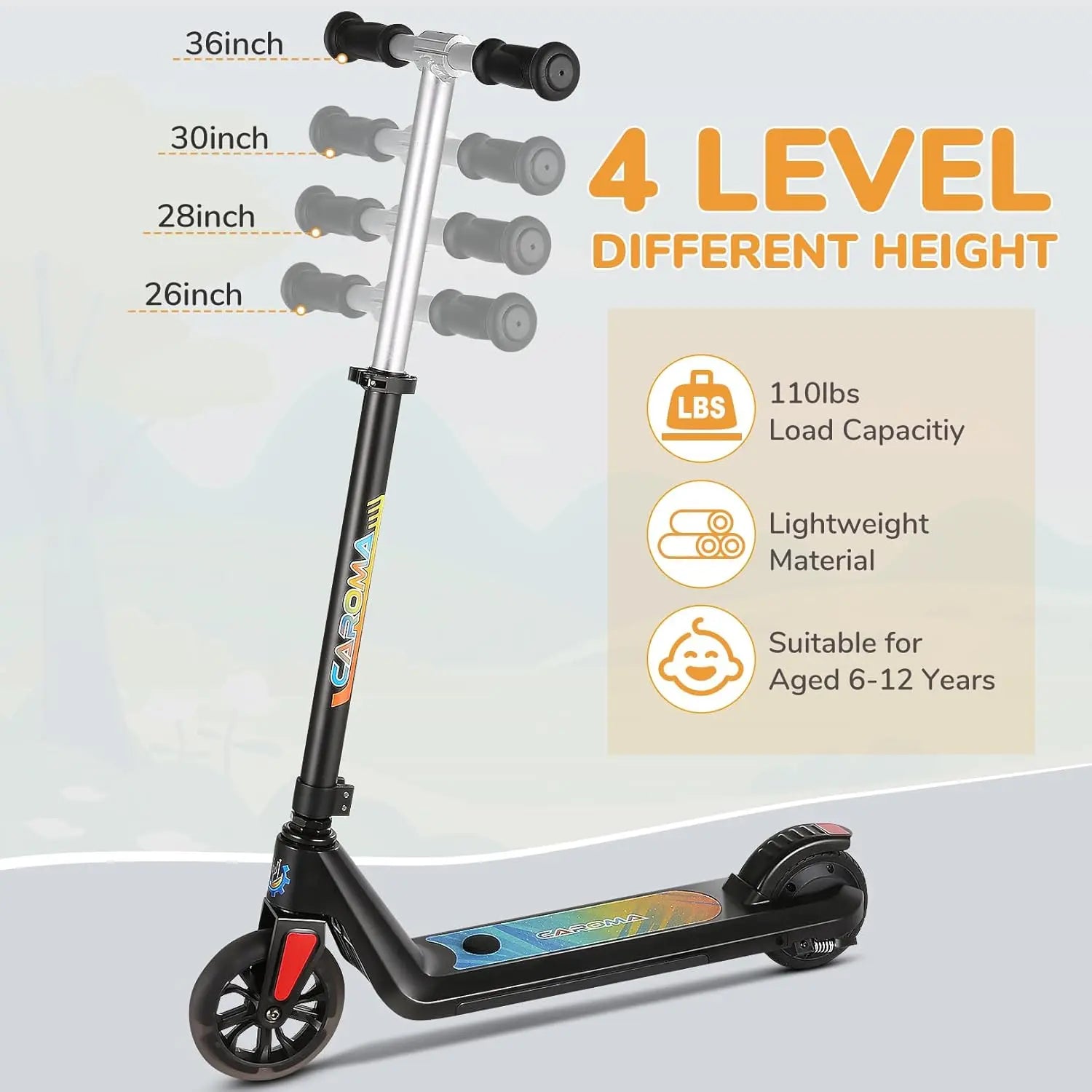 Electric Scooter for Kids Ages 6-14,120W Motor,Colorful Lights,Adjustable Height&Speed,LED Display,Foldable scooter,Idea Gift