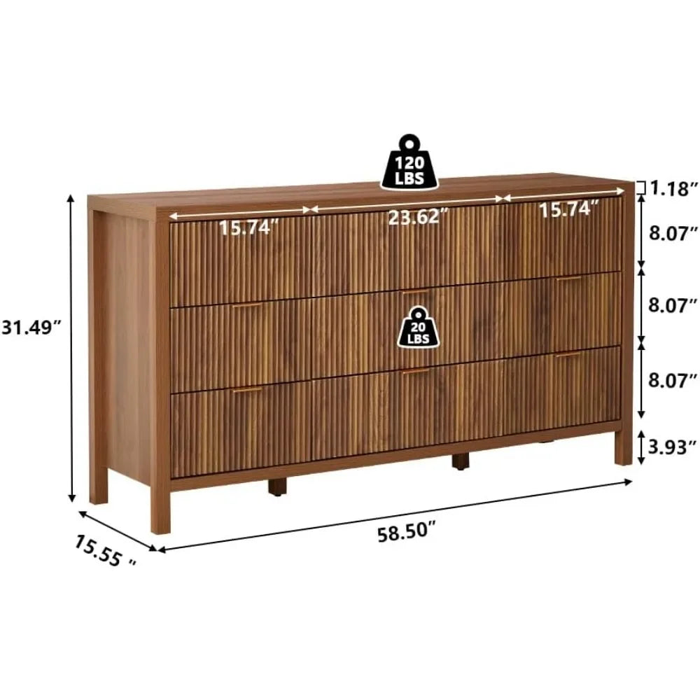 Mid Century Modern Dresser TV Stand, 9 Drawer Dresser for Bedroom Wood, Farmhouse Boho Storage Cabinet Side Table with Solid Nat