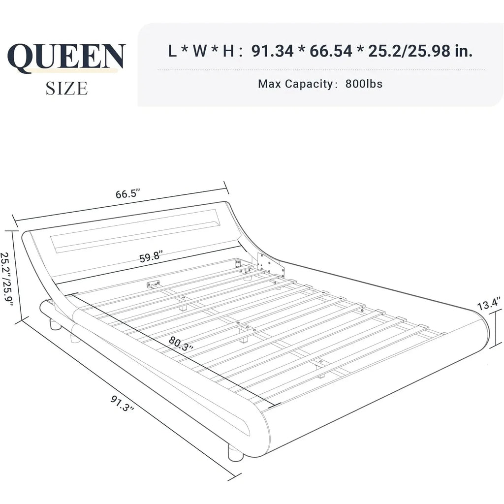Large LED platform bed frame with adjustable headboard/no need for springs/easy to assemble/black synthetic leather