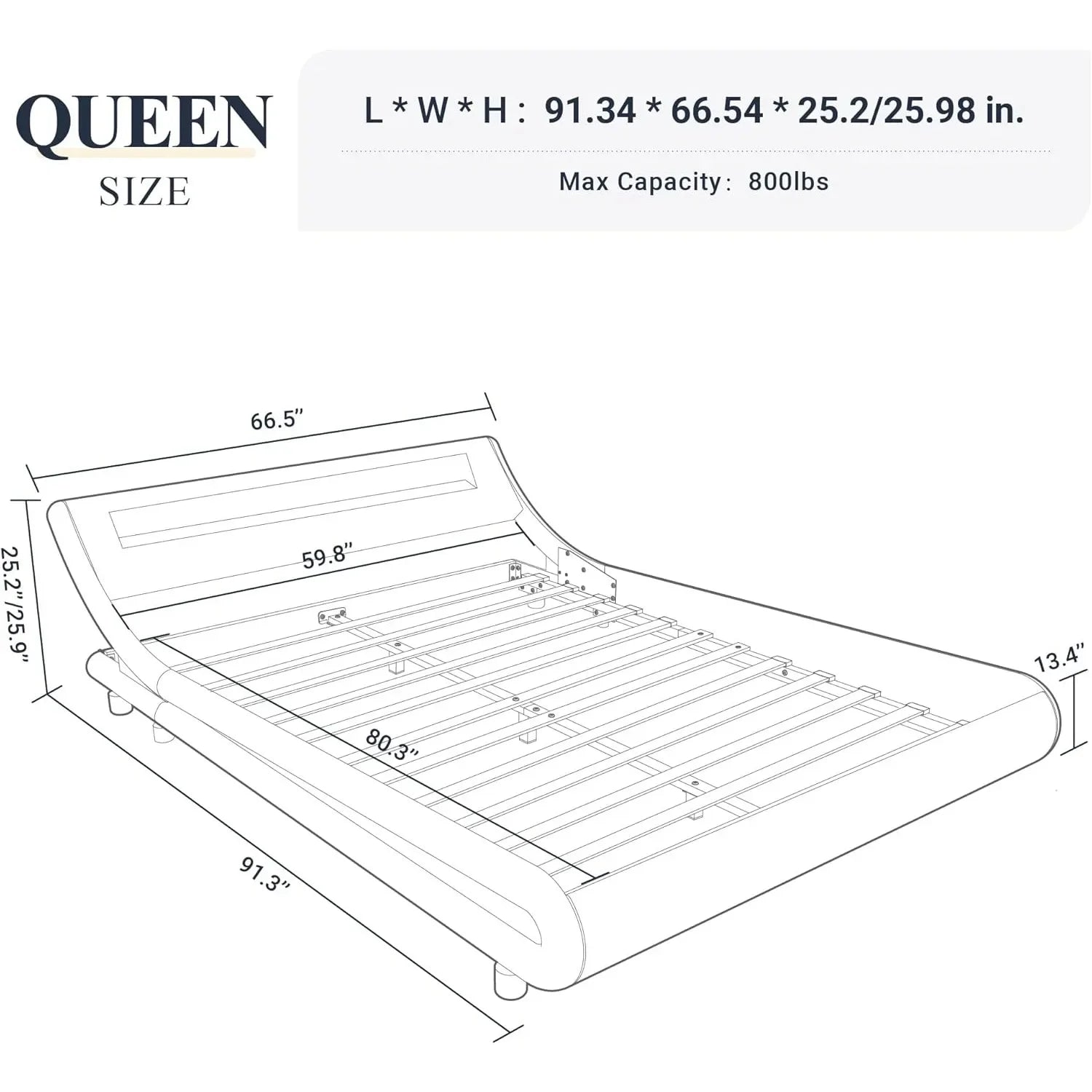 Large LED platform bed frame with adjustable headboard/no need for springs/easy to assemble/black synthetic leather