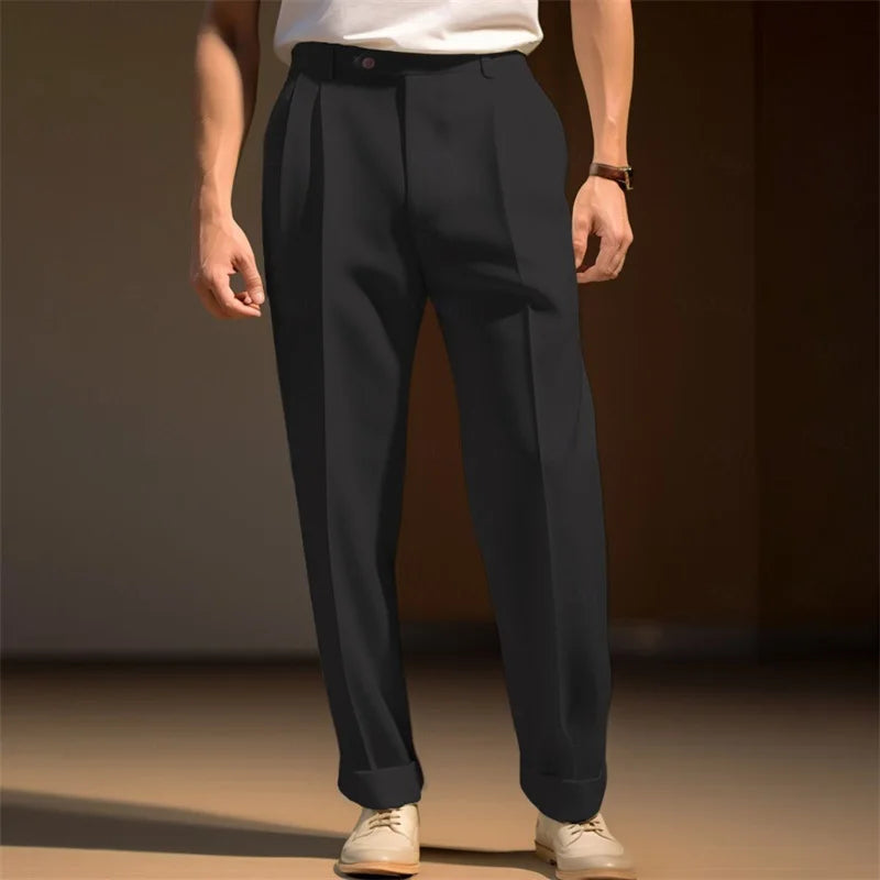Men s  Fit Dress Pants Solid Color Flat Front Trousers Classic Business Casual Suit Pants Modern Formal Wear Hemmed Bottoms