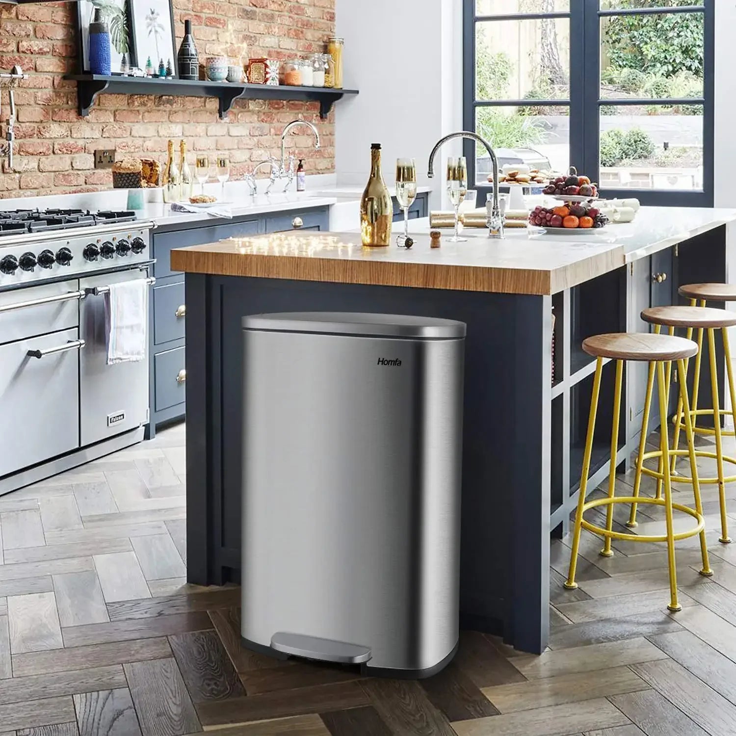 Step Kitchen Trash Can, Stainless Steel 50 Liter Trashcan for Home Office Bedroom Garage Living Room Bathroom