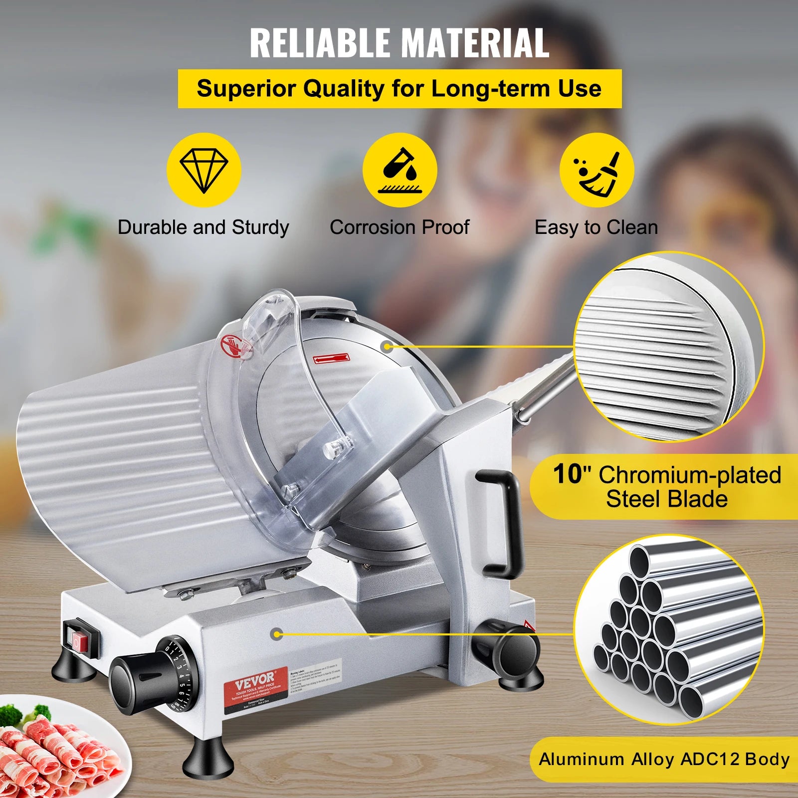 SucceBuy 240W Commercial Meat Slicer Electric Deli Food Slicer "10" Carbon Steel Blade Electric Food Slicer Kitchen Appliances