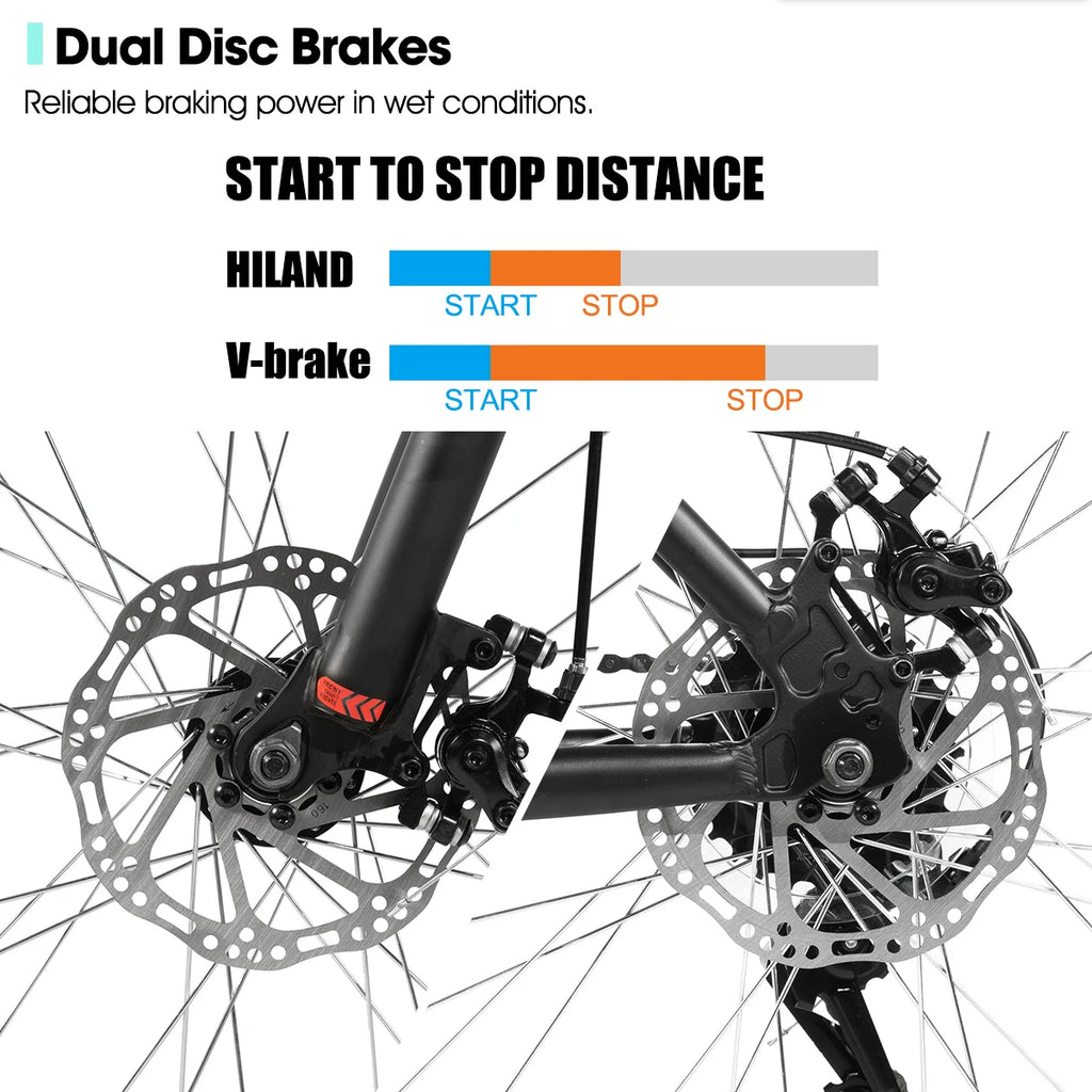 HILAND 26 27.5 Inch Men Student Aluminum Alloy Mountain Bike, 18 Speed Bike With Front And Rear Disc Brakes, Suspension Fork