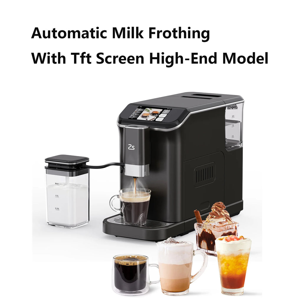 TFT Touch Screen Automatic Espresso Machine, 20 Bar Coffee Machine With Grinder, Espresso Maker With Automatic Milk Frother