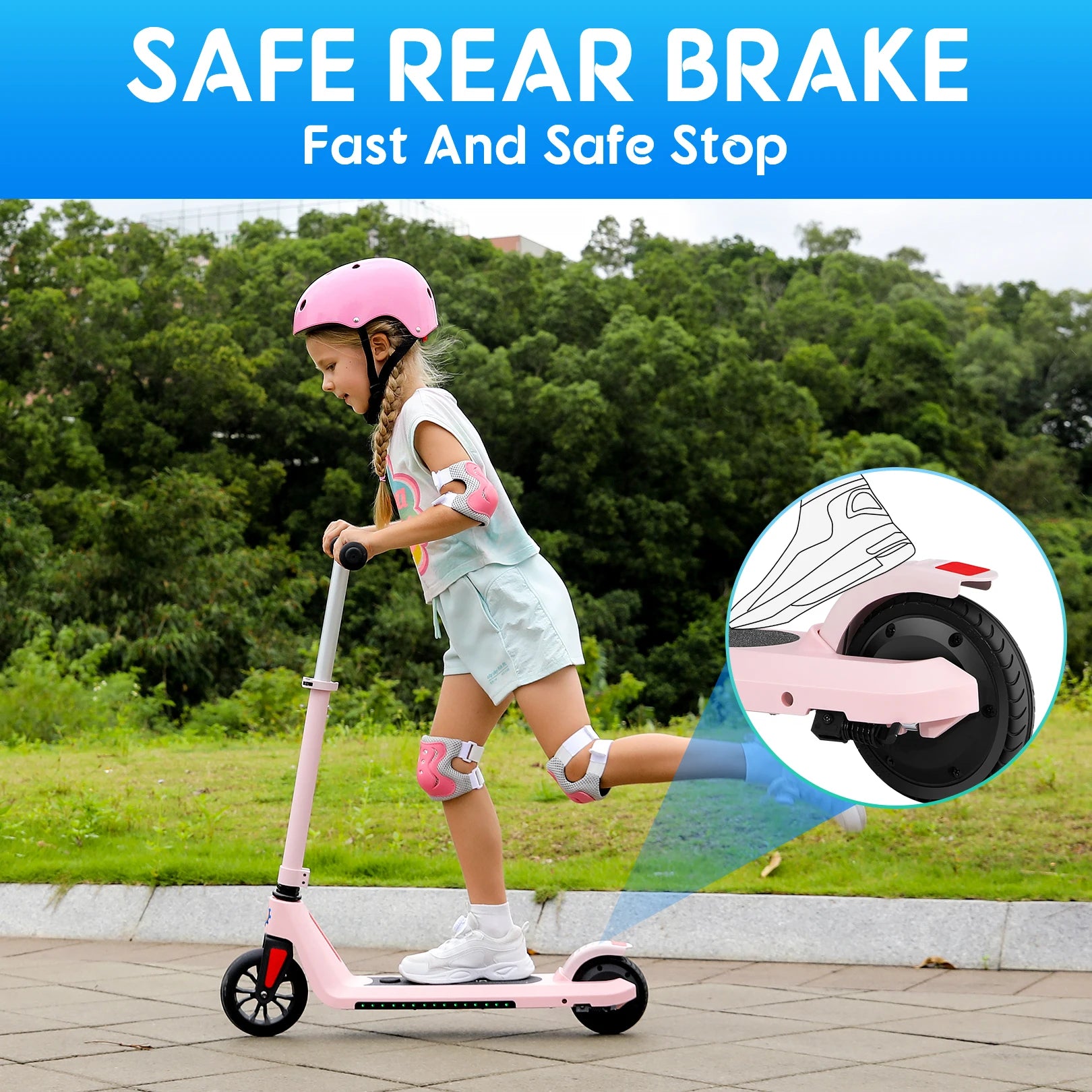 Electric Scooter Max 6 MPH Power 120W Rear Motor For Kid Age 6-12 Child Commuting E-Scooter With Adjustable Height & Deck Light