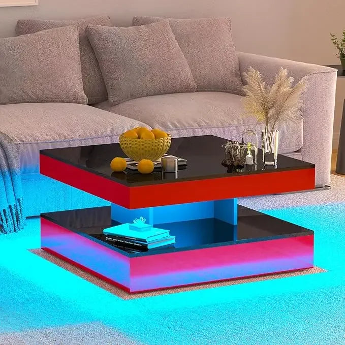 LED Coffee Table with 2 Storage Drawers for Living Room Square Center Middle Table Modern Cocktail Table with Light