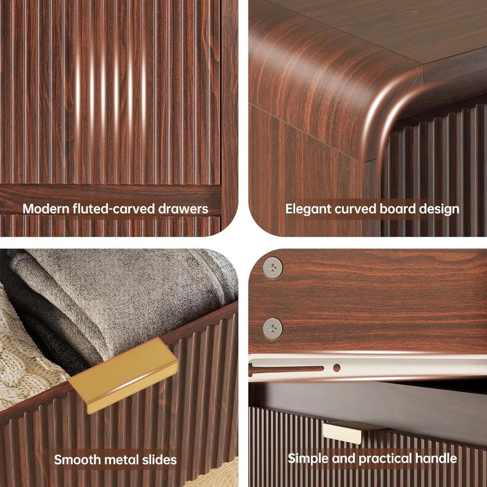 Fluted 8 Drawers Dresser for Bedroom, 55" Wide Wooden Dresser with Metal Handle, Curved Profile Design, Modern Storage