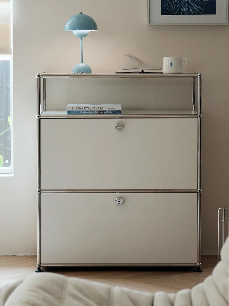 Storage Cabinet Stainless Steel Metal Sideboard Cabinet Dresser For Bedroom Modern Furniture