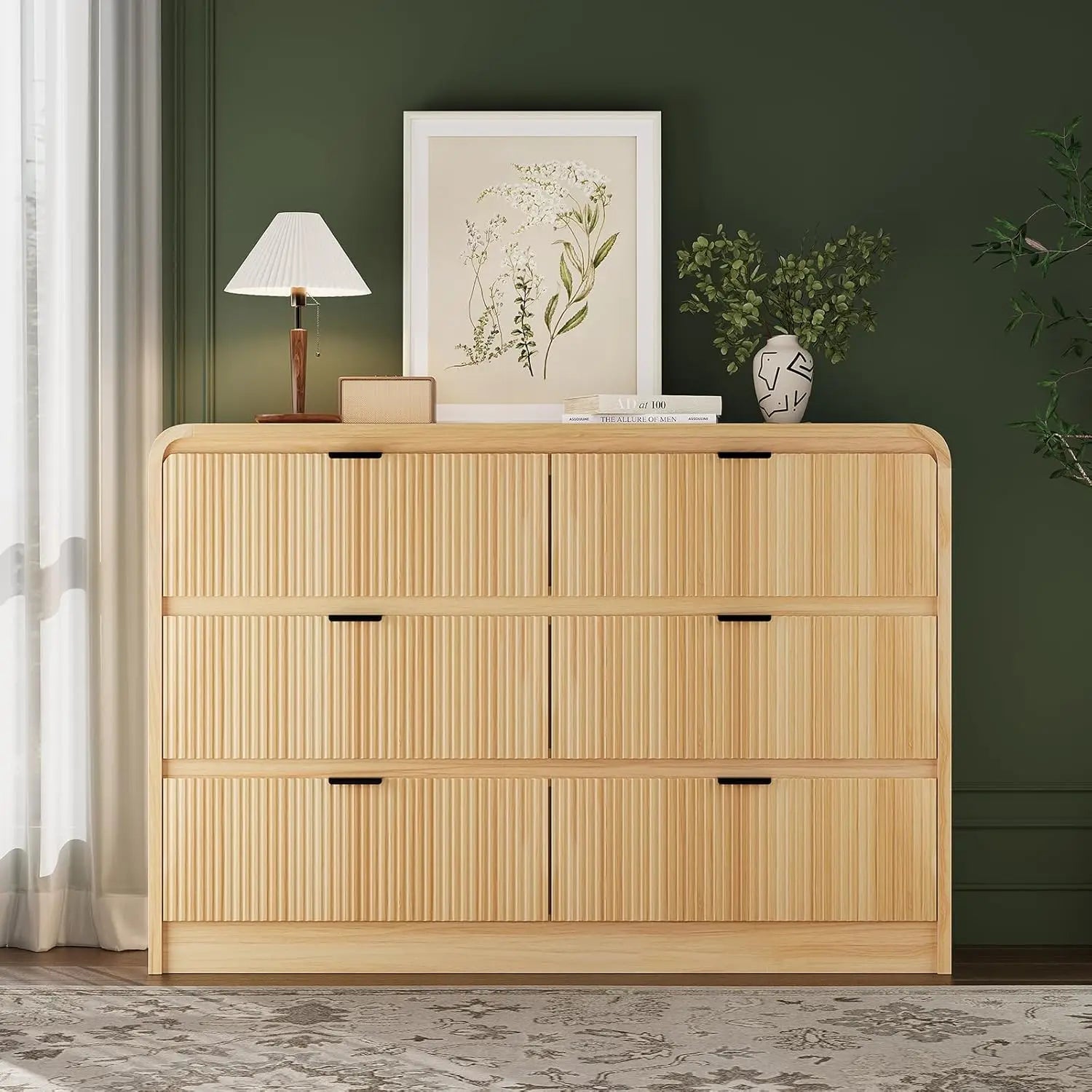 Fluted 8 Drawers Dresser for Bedroom, 55" Wide Wooden Dresser with Metal Handle, Curved Profile Design, Modern Storage