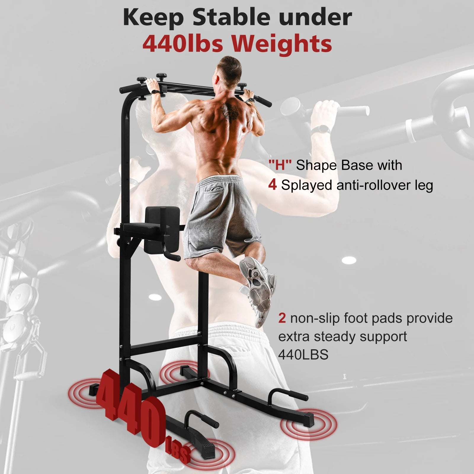 Power Tower Dip Station Pull Up Bar Multi-Function Power Tower Push Up Workout Abdominal Exercise for Home Gym Strength Training