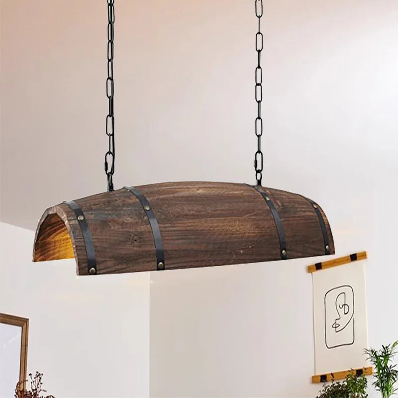 Vintage solid wood E27/E26 Wine Barrel Iron Chain Chandelier Restaurant Living Room Kitchen Bar Cafe Decor Retro Hanging Lights