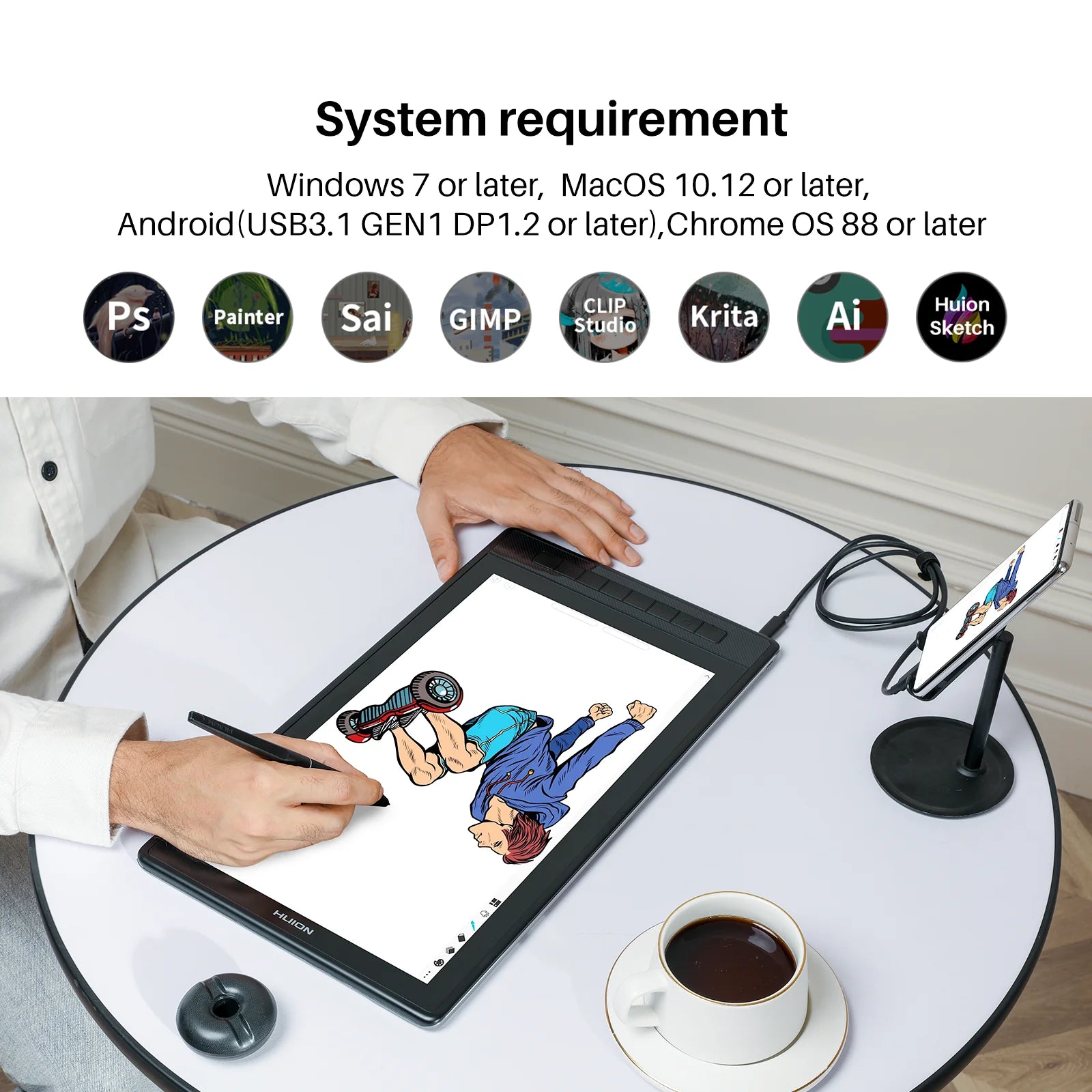 HUION KAMVAS Pro 16 2.5K PenTablet with Screen QLED Graphics Drawing Tablet Full-Laminated Battery-Free Pen, 15.6inch