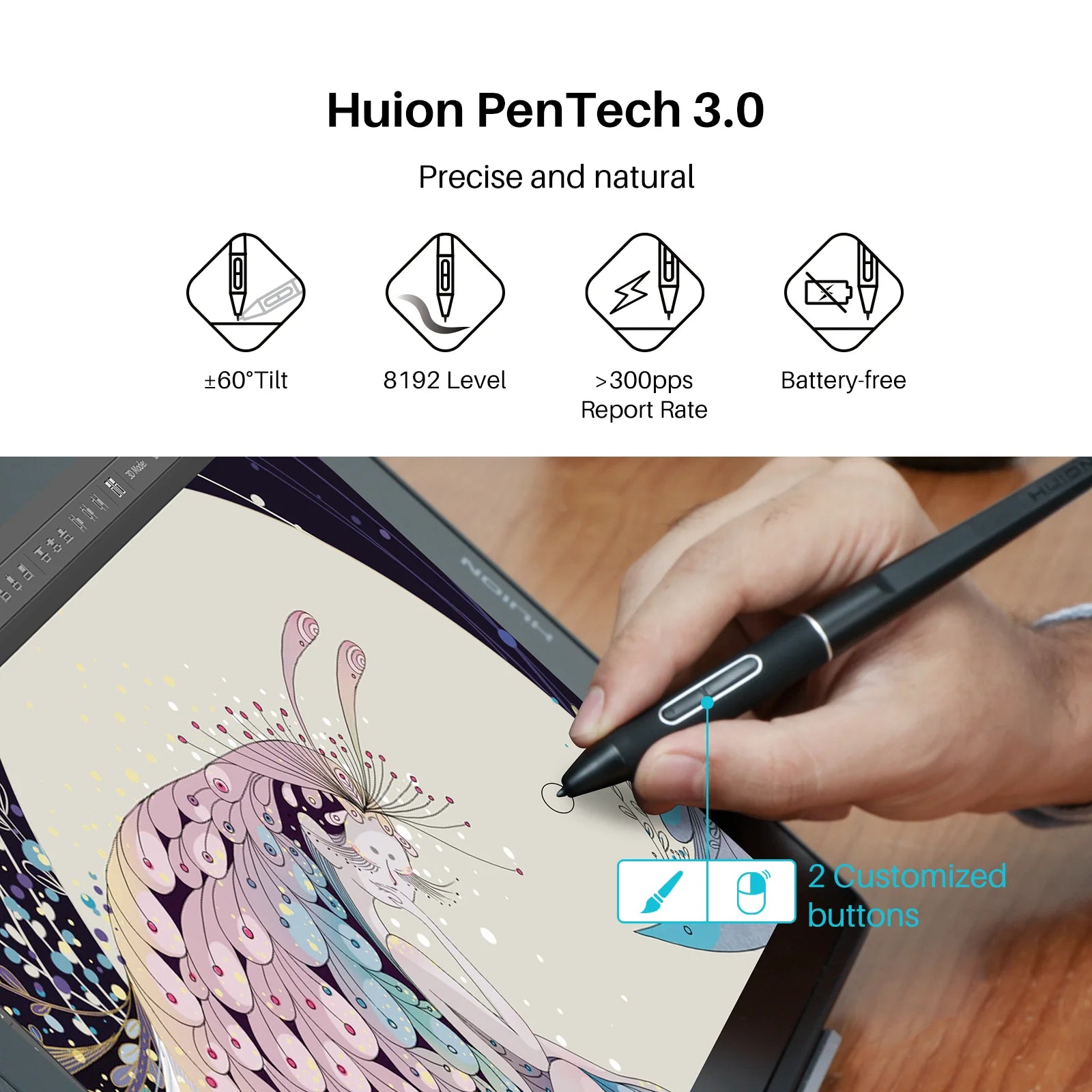 HUION KAMVAS Pro 16 2.5K PenTablet with Screen QLED Graphics Drawing Tablet Full-Laminated Battery-Free Pen, 15.6inch