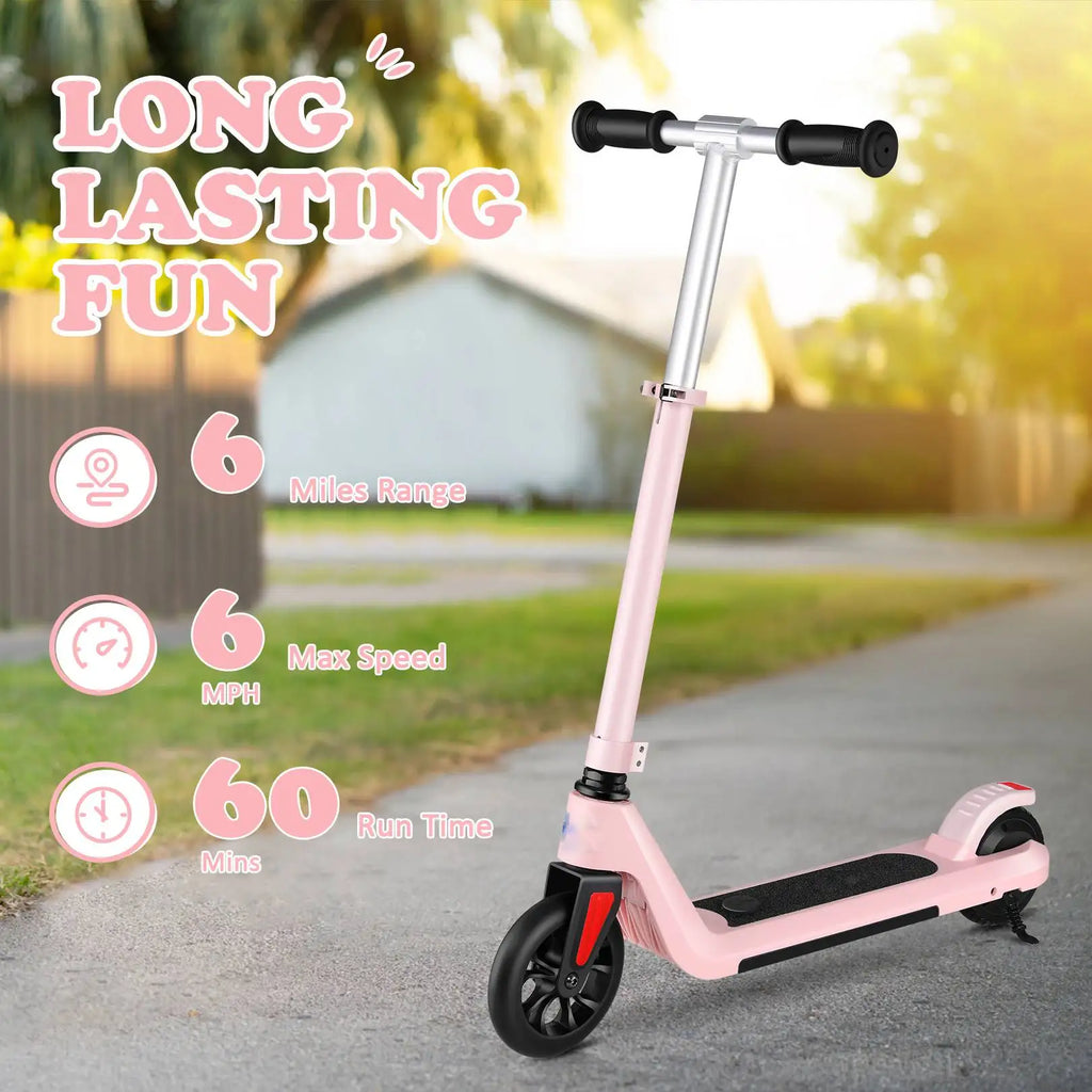 Electric Scooter Max 6 MPH Power 120W Rear Motor For Kid Age 6-12 Child Commuting E-Scooter With Adjustable Height & Deck Light