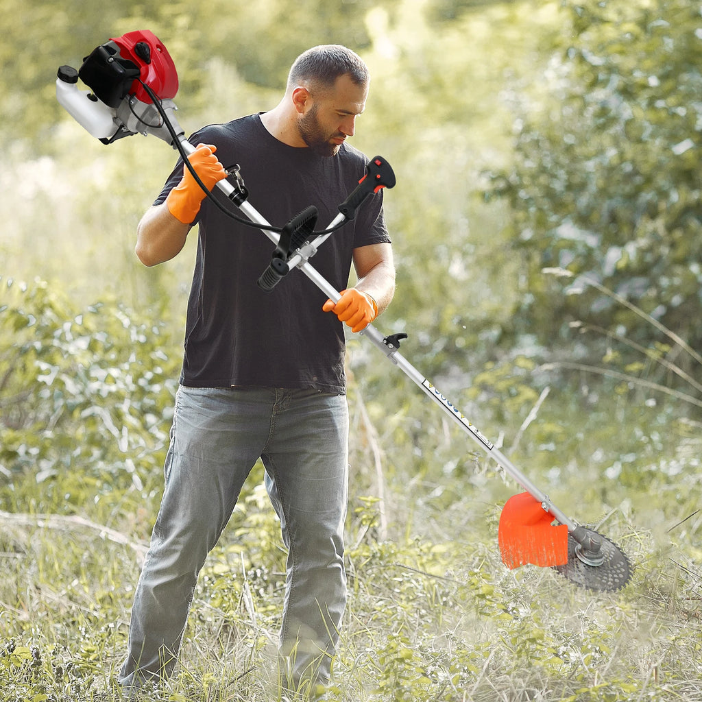 52cc Weed Wacker 2-Stroke Gas Grass Trimmer 4-in-1 Cordless Brush Cutter Gas Lawn Mower Straight Shaft Weed Eater with 4 Heads