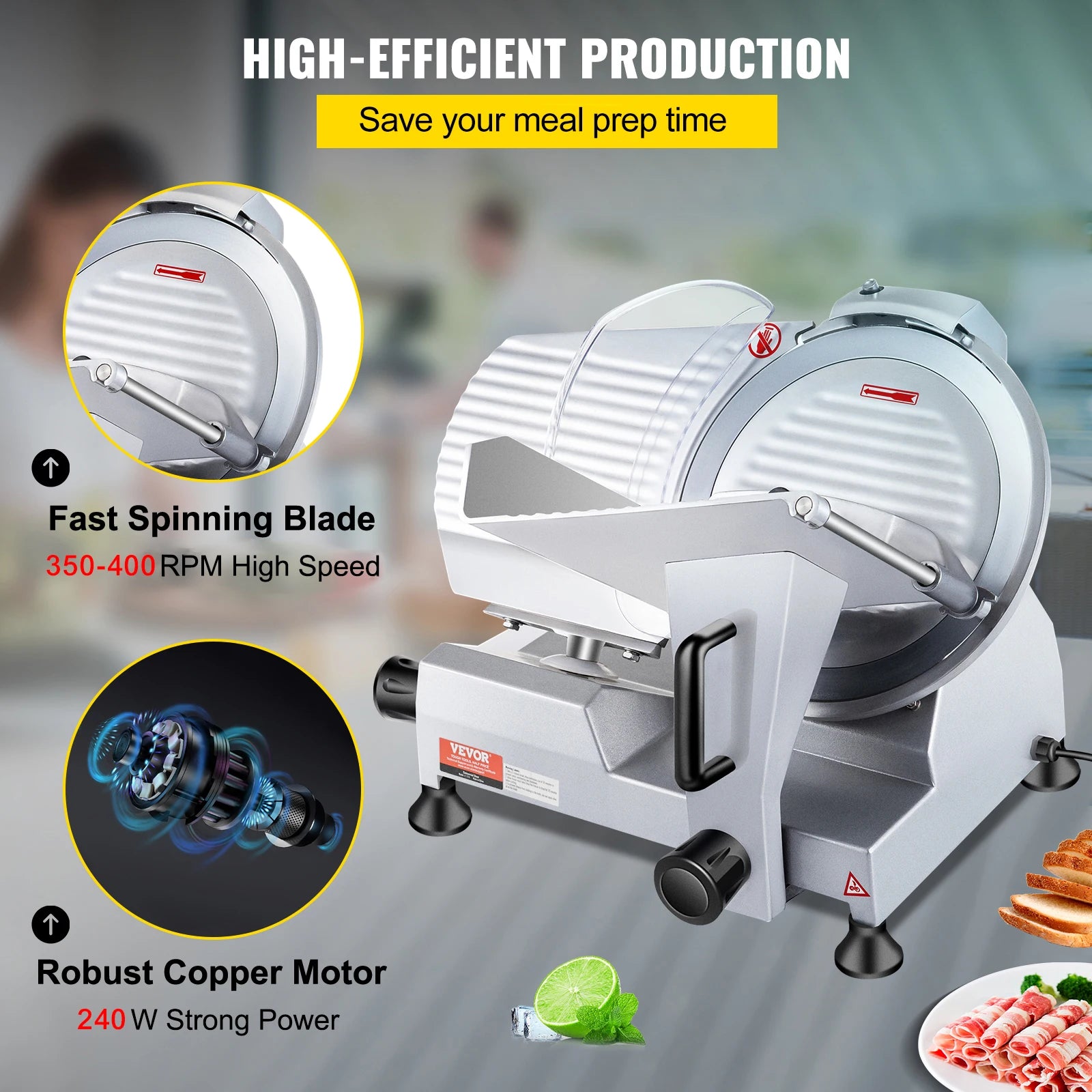 SucceBuy 240W Commercial Meat Slicer Electric Deli Food Slicer "10" Carbon Steel Blade Electric Food Slicer Kitchen Appliances