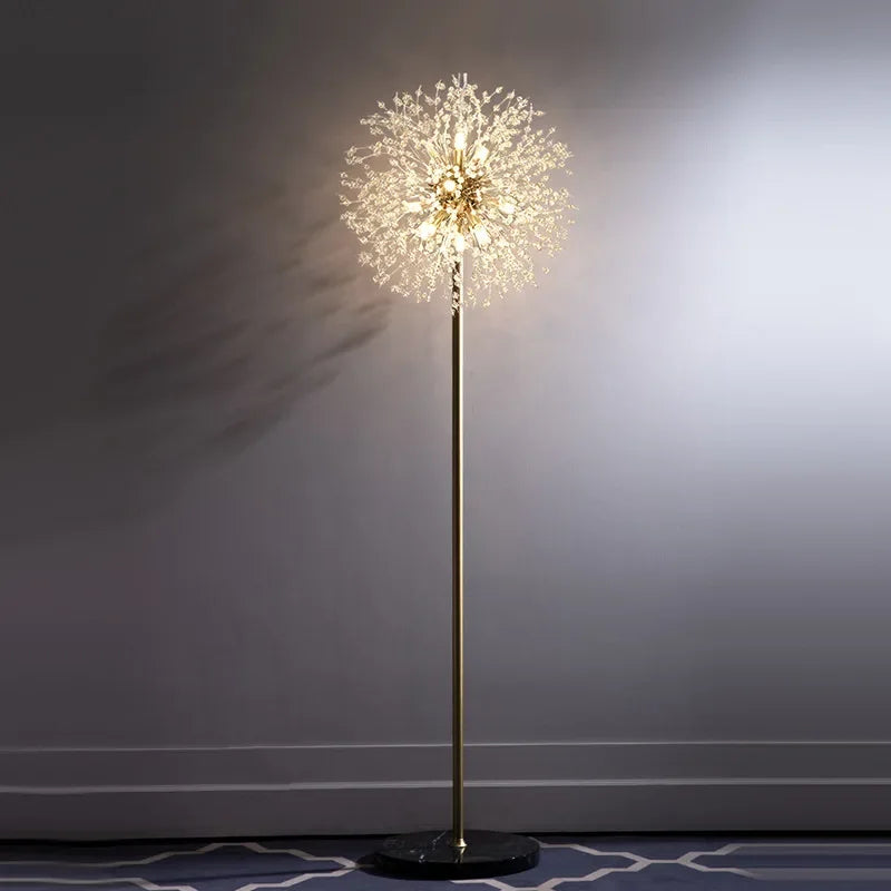 Nordic Wind Net Red Dandelion Crystal Floor Lamp Living Room Guest House Vertical Light Bedroom Bedside Shop Chandelier