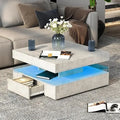LED Coffee Table with 2 Storage Drawers for Living Room Square Center Middle Table Modern Cocktail Table with Light
