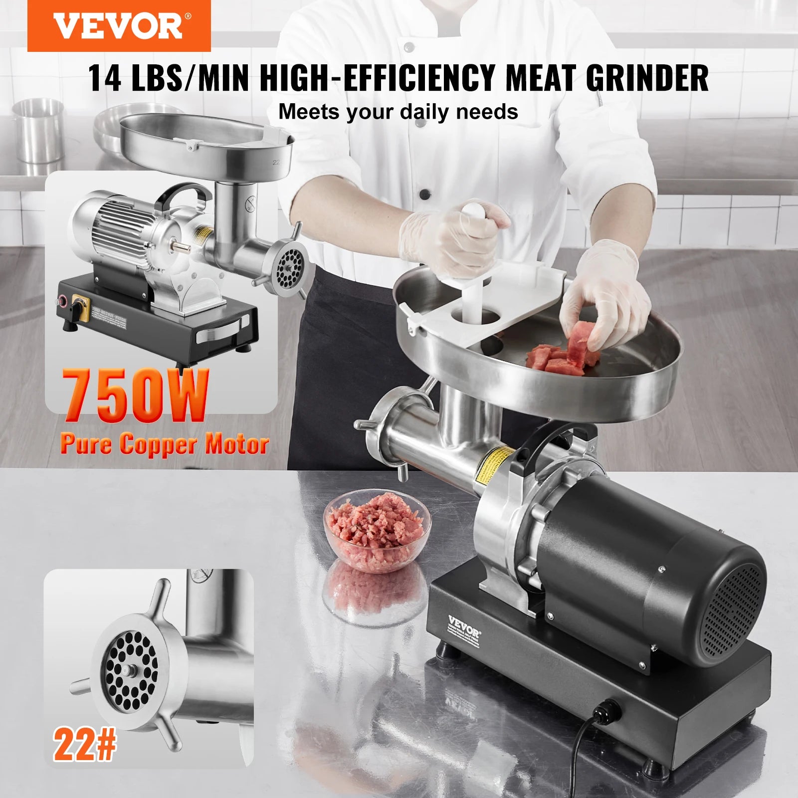 Succebuy Meat Grinder Electric Meat Grinders Grinding Plate Stainless Steel Commercial for Kitchen Restaurant Butcher Store