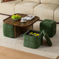 Mid-Century Modern Small Square Coffee Table with Storage + 4 Chenille Ottomans (Living Room/Small Space)