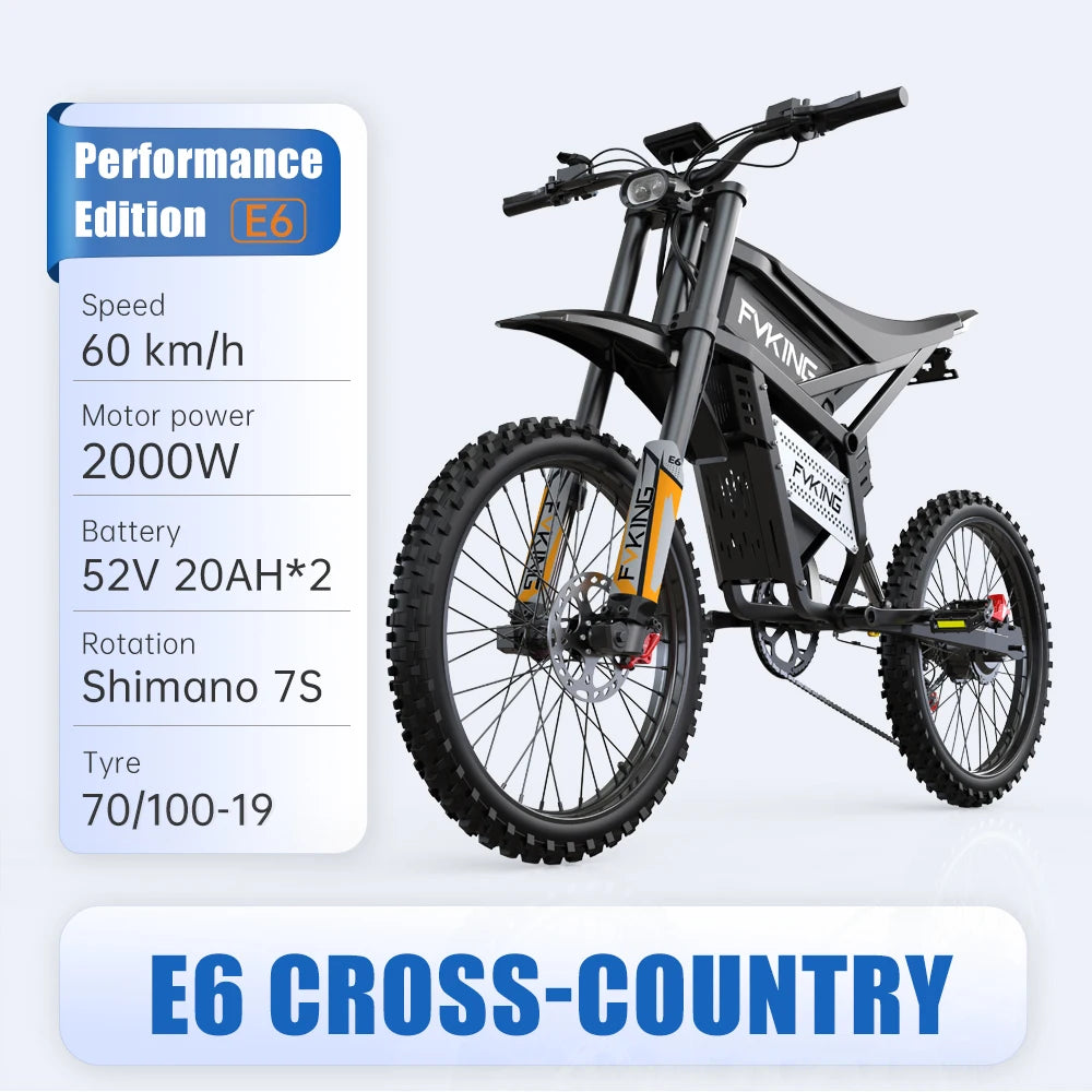 FVKING E6 Electric Bike Adults 3000W Peak Gear Hub Motors Electric Motorcycle 52V32AH Battery Speed 60Kmh Mountain E-bikes GT73