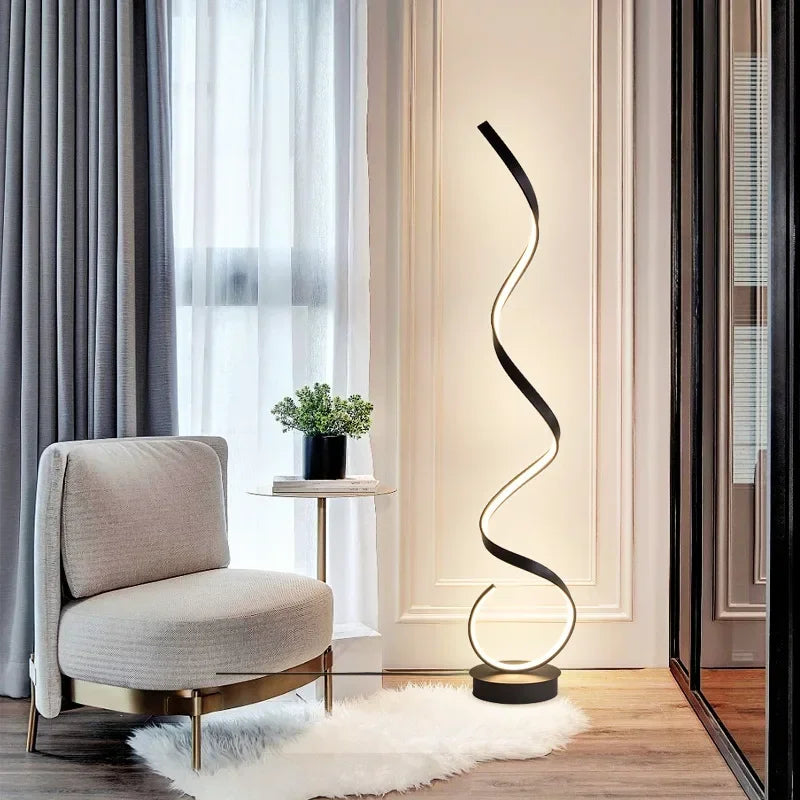 Modern Minimalist Aluminum Alloy Spiral Led Floor Lamp Study Bedroom Bedside Reading Light Living Room Sofa Lighting Decoration