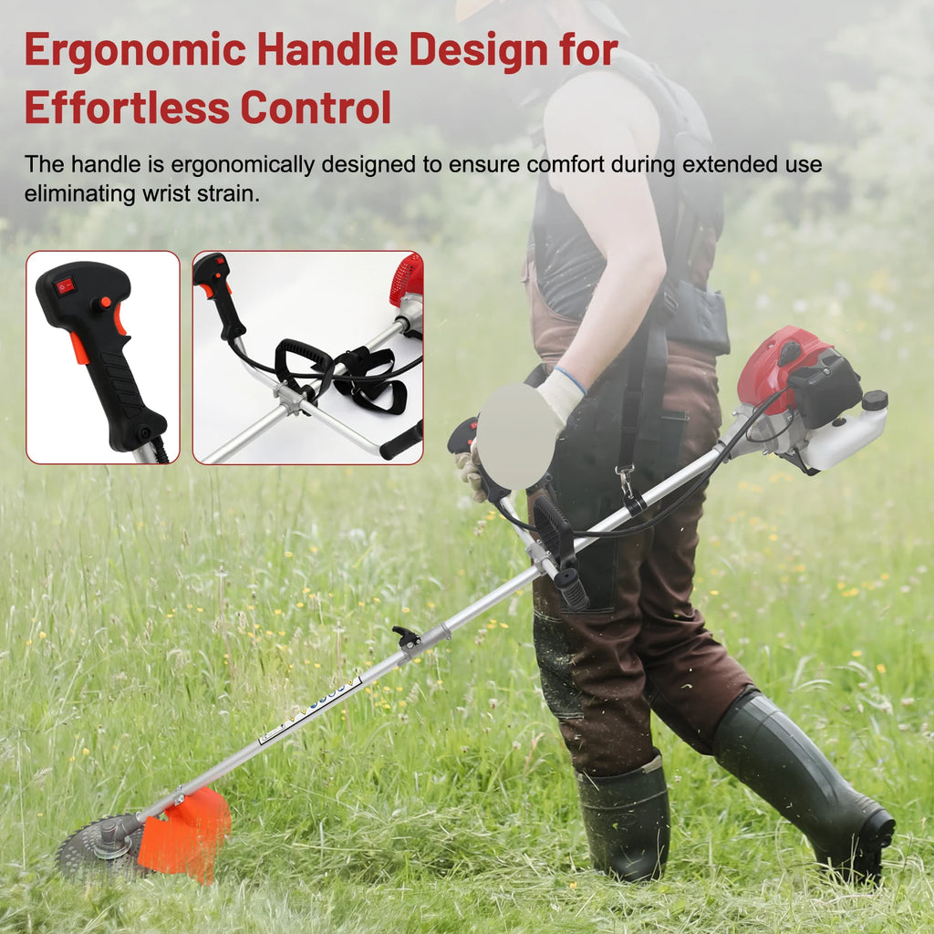 52cc Weed Wacker 2-Stroke Gas Grass Trimmer 4-in-1 Cordless Brush Cutter Gas Lawn Mower Straight Shaft Weed Eater with 4 Heads