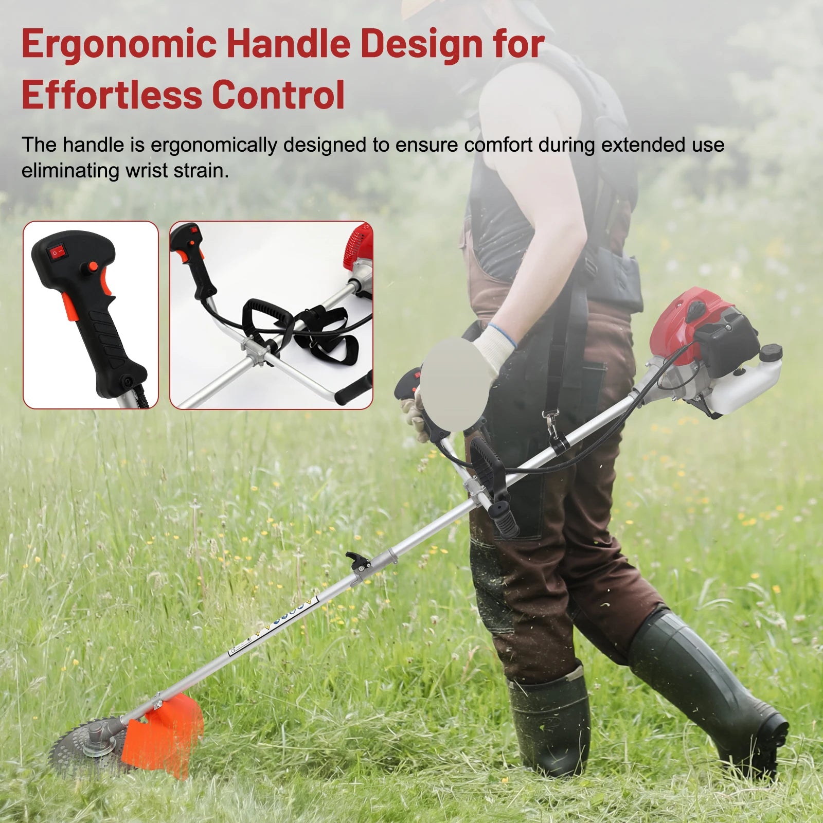52cc Weed Wacker 2-Stroke Gas Grass Trimmer 4-in-1 Cordless Brush Cutter Gas Lawn Mower Straight Shaft Weed Eater with 4 Heads