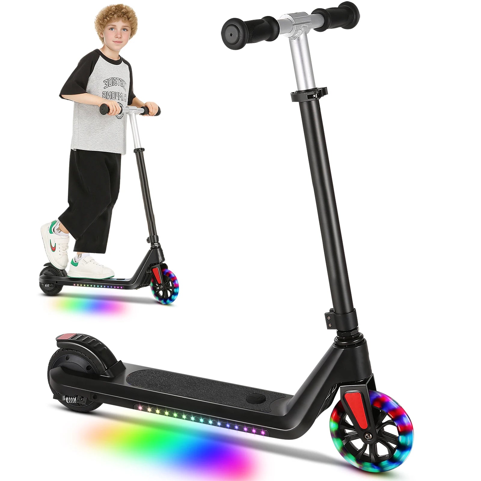 Electric Scooter for Kids Ages 6-14,120W Motor,Colorful Lights,Adjustable Height&Speed,LED Display,Foldable scooter,Idea Gift