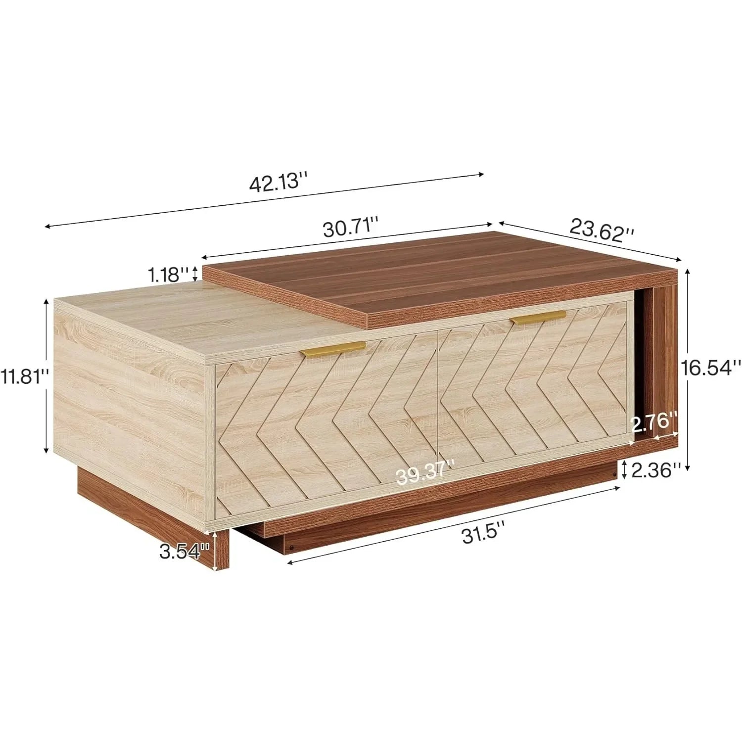 Extendable Coffee Table,Length Adjustable Reversible Wood Coffee Table with 2 Storage Drawers,Rectangular Dual-Tone Center Table