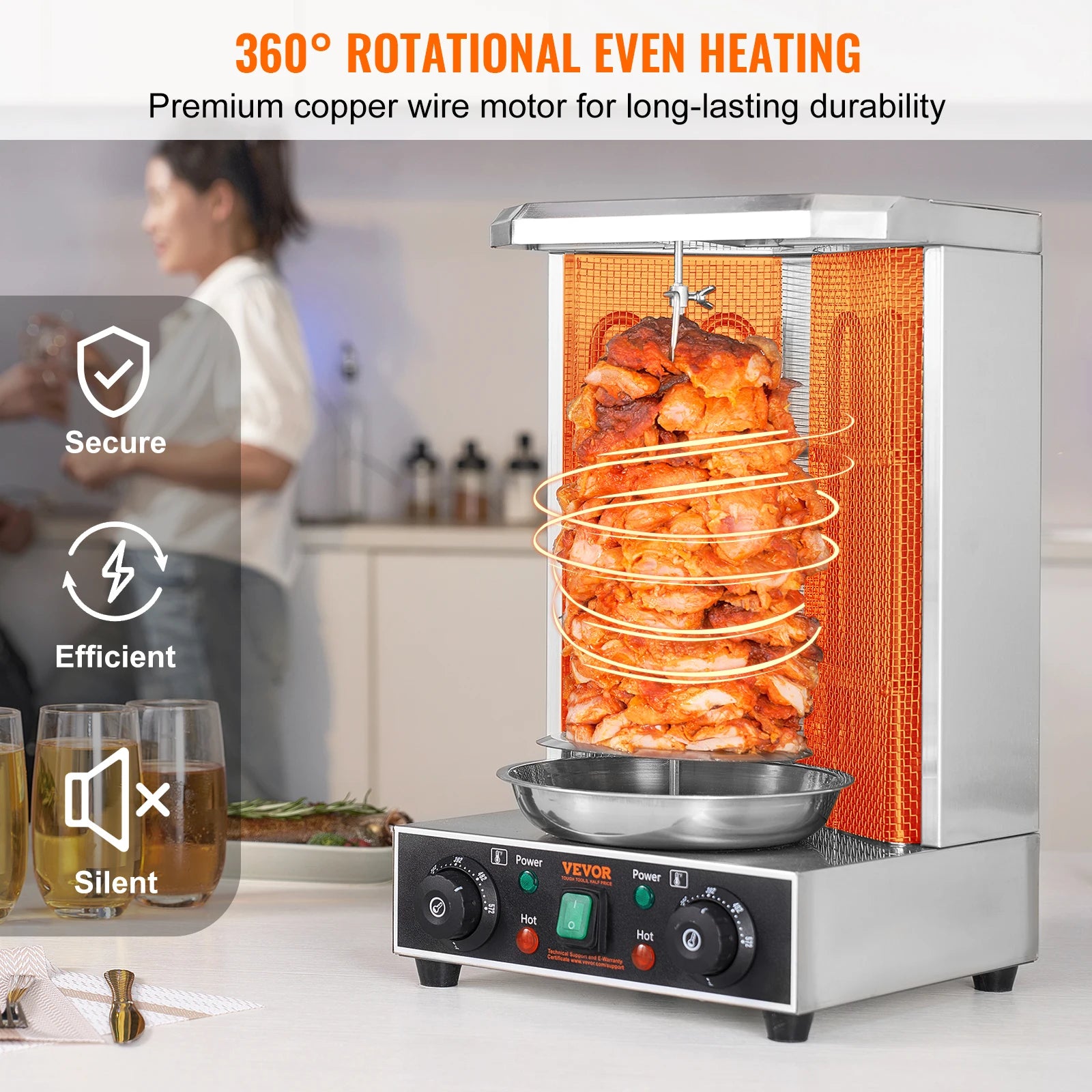 SucceBuy Shawarma Grill Machine 13lbs Chicken Shawarma Cooker Machine Electric Vertical Broiler Gyro Rotisserie Oven Doner Kebab