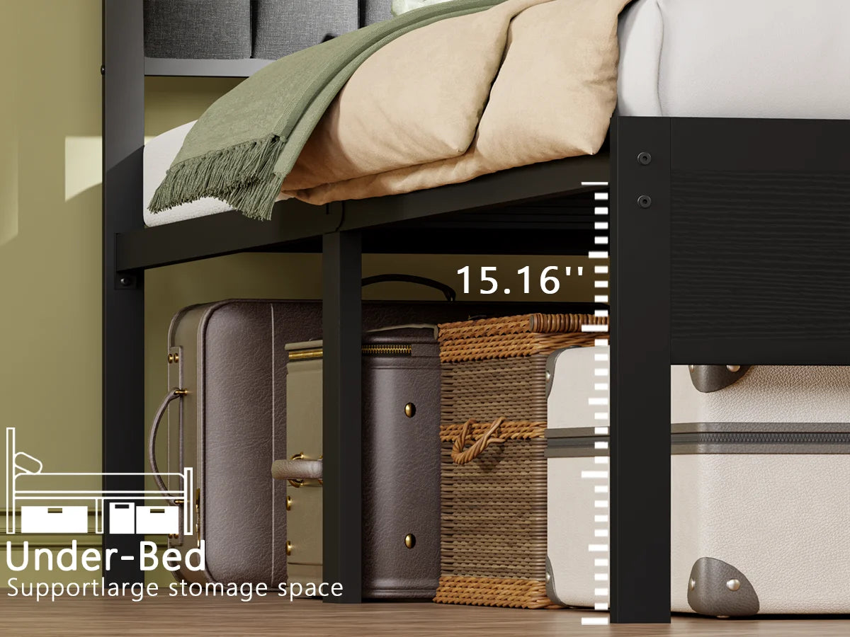 Full/Queen size bed frame with charging station, LED bed frame, headboard with frame, platform bed frame, soft cushion bed frame