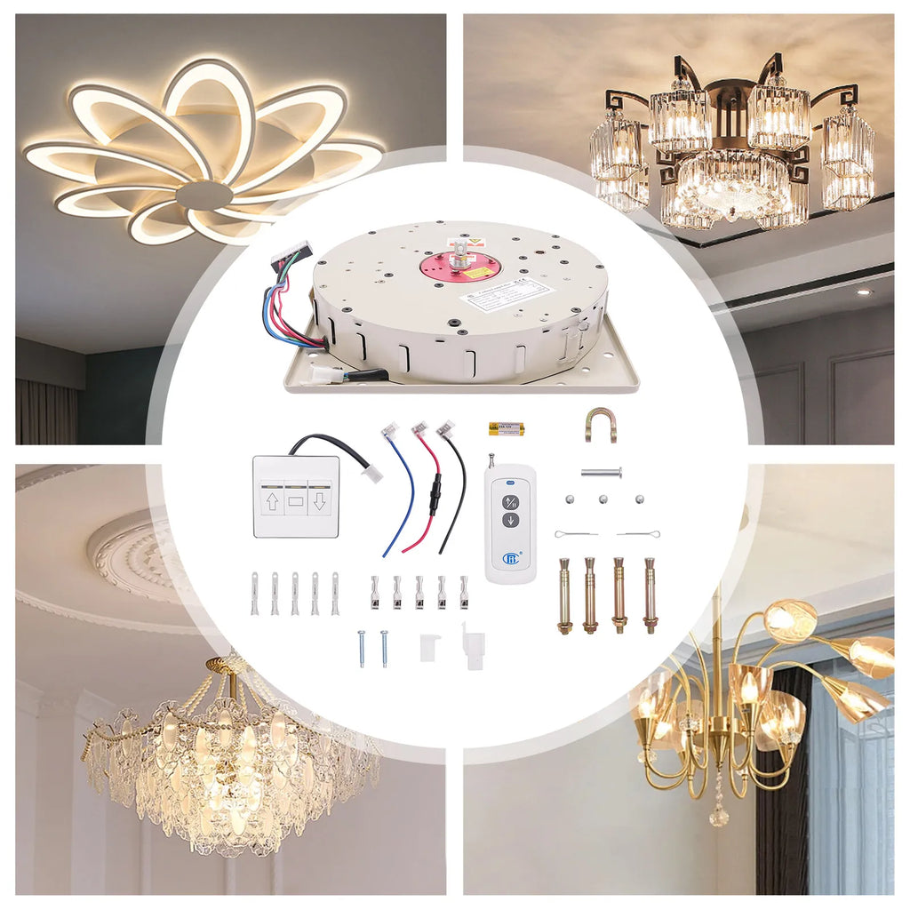 110V 2-in-1 Electric Hoist Ceiling Light Lifting System, 220lbs Capacity, 5M Lift for Villas Home Hotel