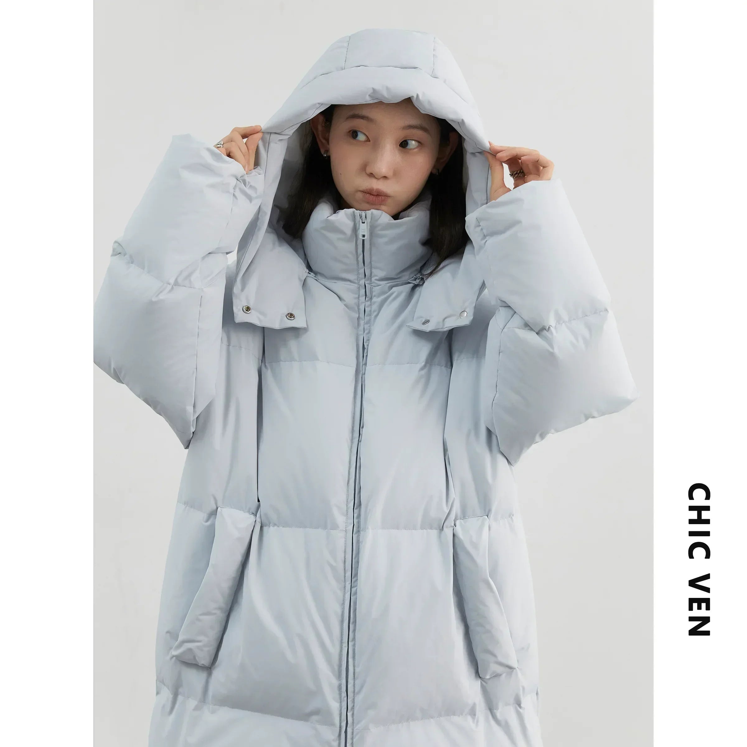 CHIC VEN Korean Women White Down Coats Loose Solid Female 90 White Duck Down Jacket for Woman Tops Autumn Winter 2024 Clothing