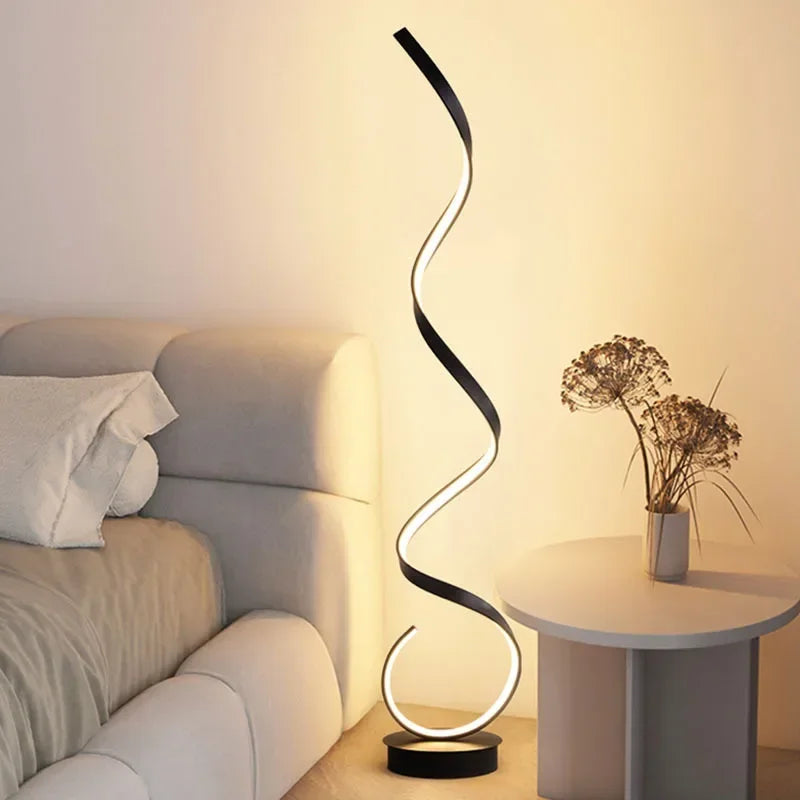 Modern Minimalist Aluminum Alloy Spiral Led Floor Lamp Study Bedroom Bedside Reading Light Living Room Sofa Lighting Decoration