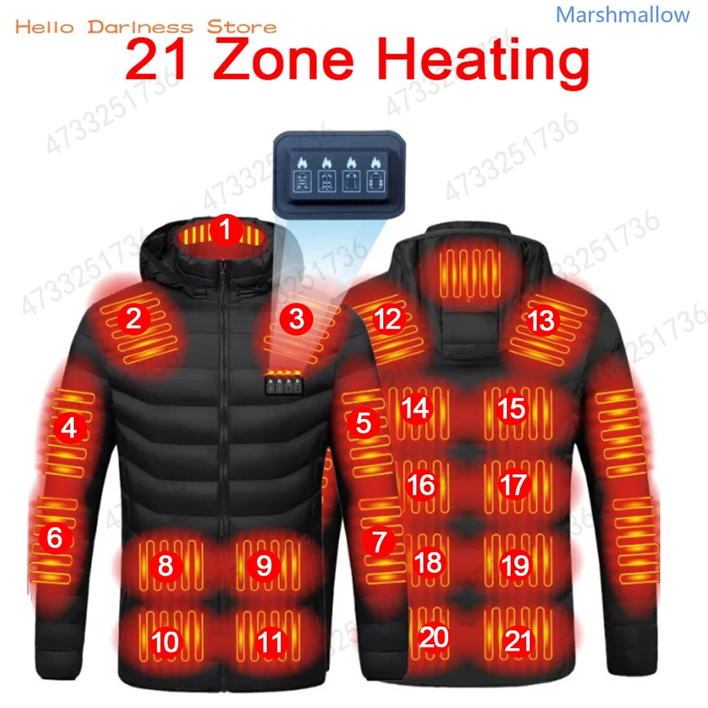 Men 21 Areas Heated Jacket USB Electric Heating Vest For Women Winter Outdoor Warm Thermal Coat Parka Jacket Unisex