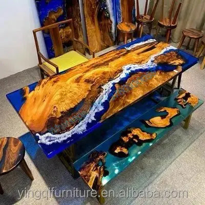 Patio New Outdoor Modern Design 2023 Customization Walnut Dining bar table restaurant table Resin Epoxy table