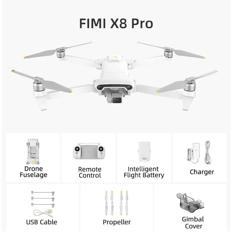 FIMI X8 Pro Drone with 1/1.3"CMOS Sensor 4K professional 3-axis Gimbal camera Obstacle Sensing 15KM transmission range GPS