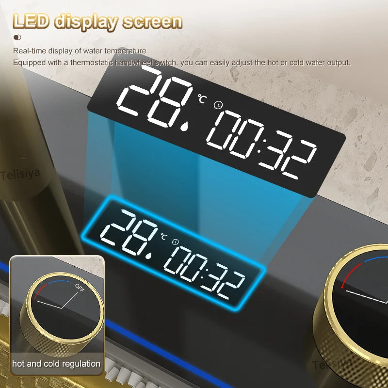 Golden Waterfall Kitchen Sink Stainless Steel Sink Embossed Digital Display Single Slot Apartment Gold Wash Basin