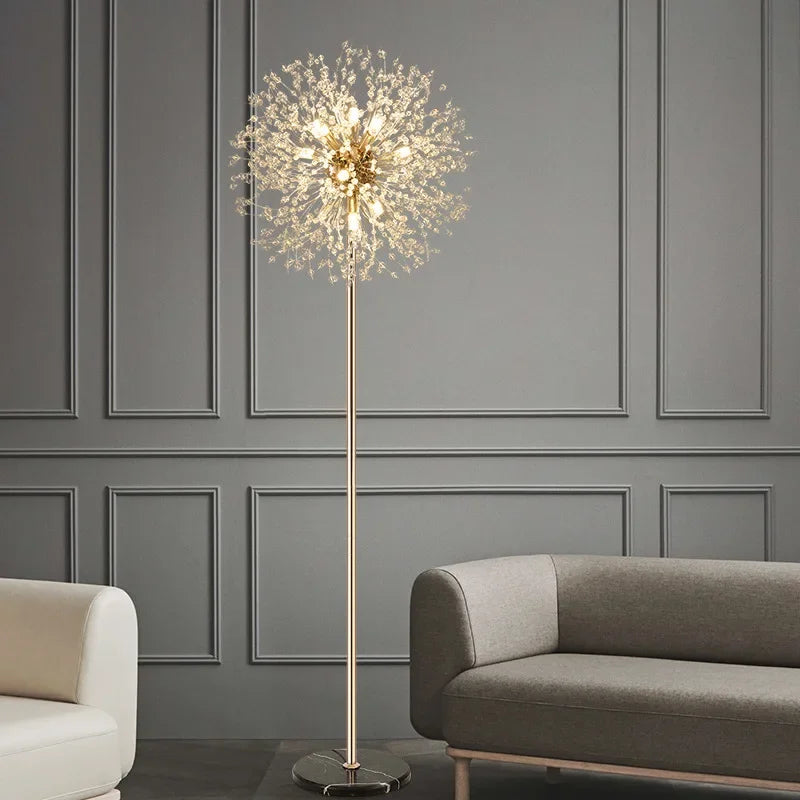 Nordic Wind Net Red Dandelion Crystal Floor Lamp Living Room Guest House Vertical Light Bedroom Bedside Shop Chandelier