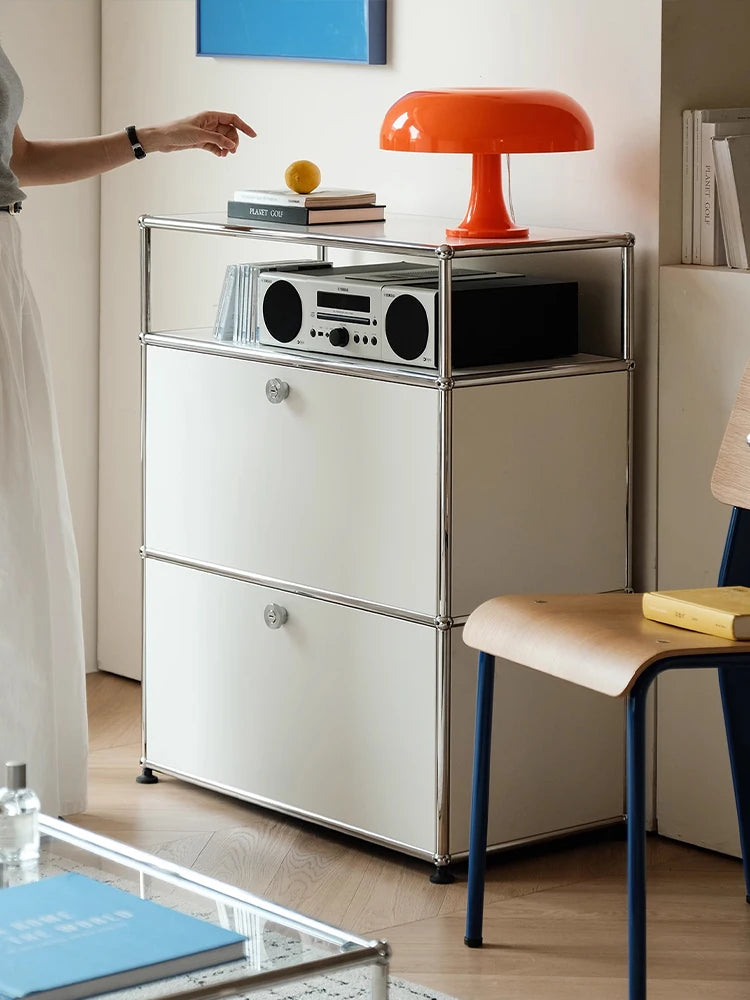 Storage Cabinet Stainless Steel Metal Sideboard Cabinet Dresser For Bedroom Modern Furniture