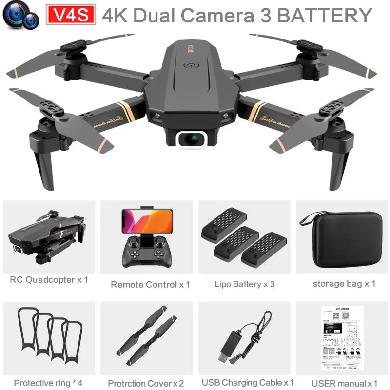 4DRC V4 RC Drone 4K 1080P HD Wide Angle Camera WiFi Fpv Dual Camera Foldable Quadcopter Real Time Transmission Dron Gift Toys