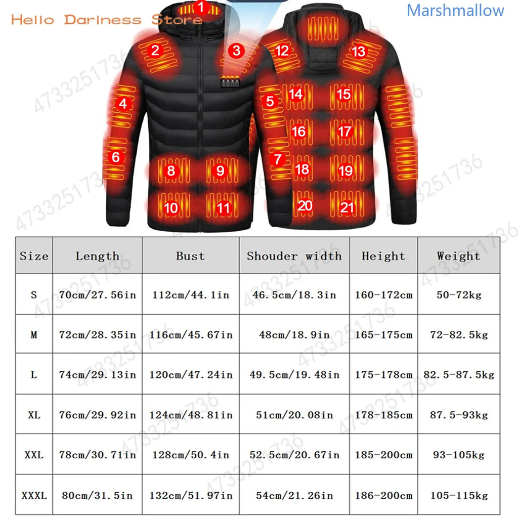Men 21 Areas Heated Jacket USB Electric Heating Vest For Women Winter Outdoor Warm Thermal Coat Parka Jacket Unisex